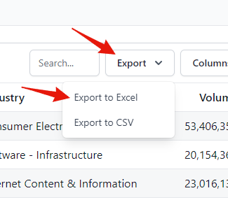 Export from screener