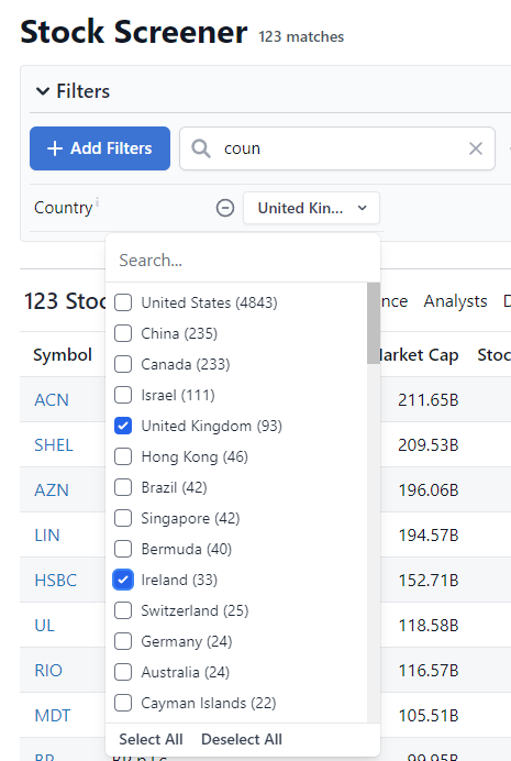 Multi-select filters