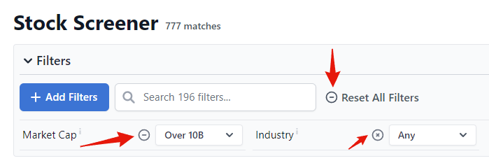 Reset and remove filters